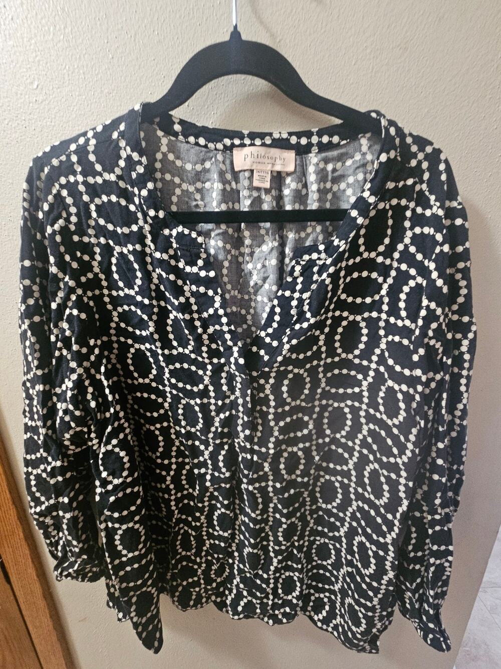 Philosophy Black White Dot Print Blouse 3X Flowy Lightweight Top